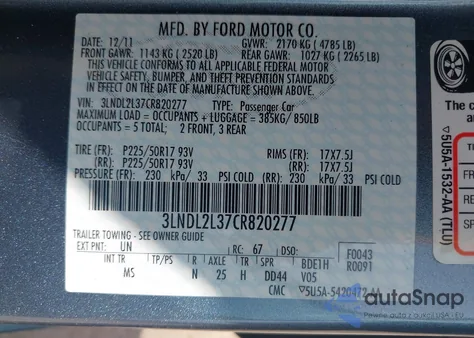 2012 Lincoln Mkz Hybrid from USA, damaged, VIN 3LNDL2L37CR820277